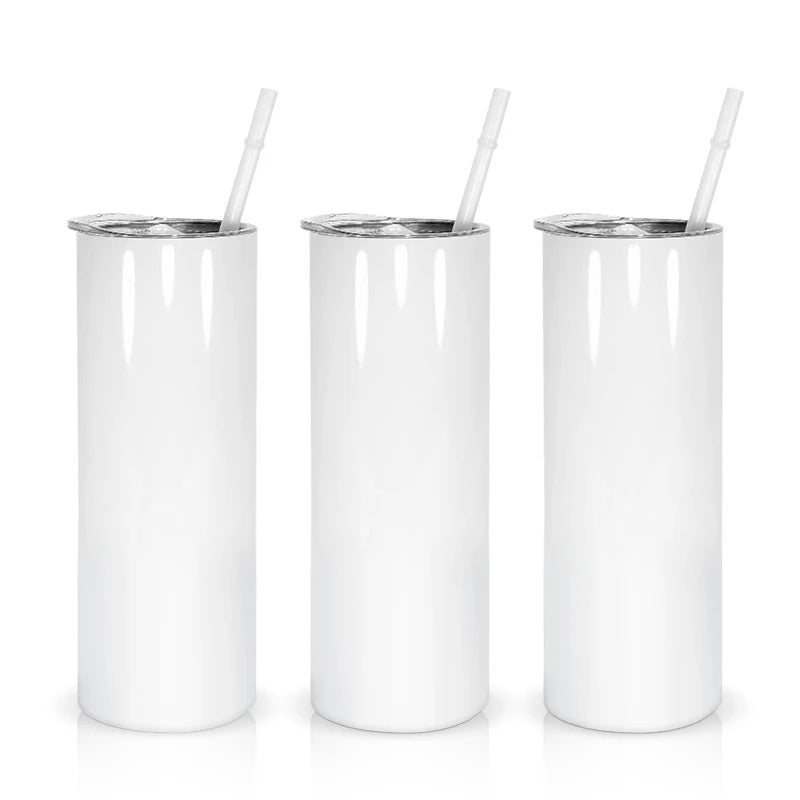 25pcs 20oz Sublimation Blank Skinny Tumbler Straight Skinny Tumbler Stainless Steel Insulated Tumblers With Plastic Straws Wang
