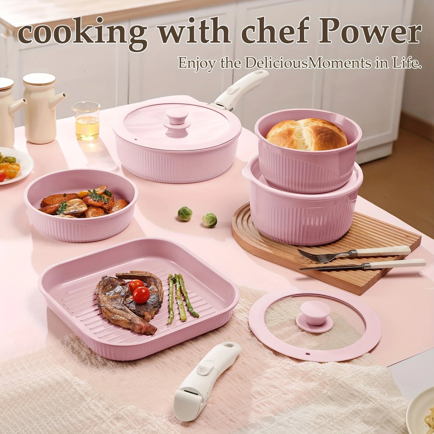 Induction-Ready Non-Stick Stainless Steel Cookware Set With Glass Lids