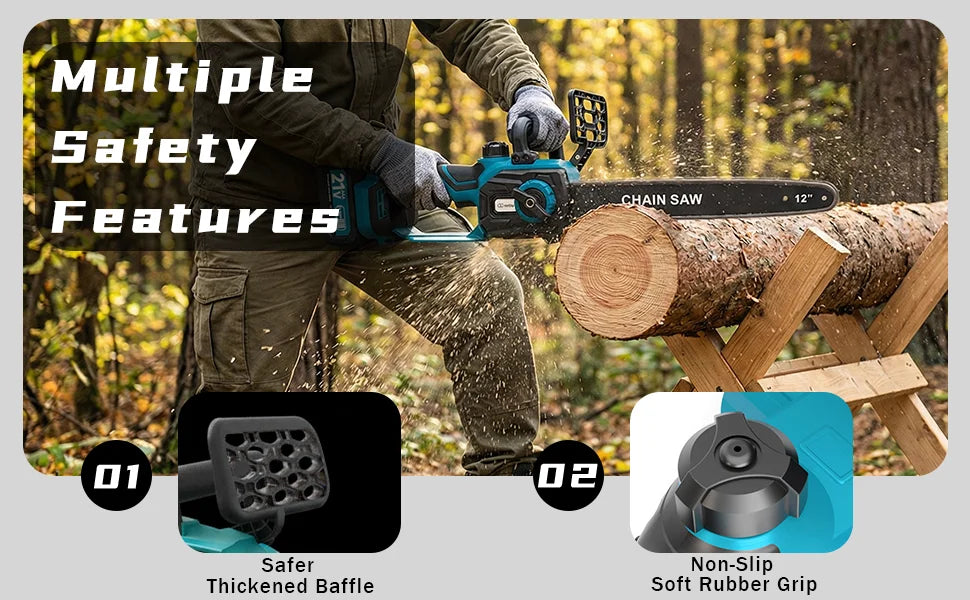 XYSD 12 in Electric Chainsaw Cordless, 21v ,2x3000mah Battery Handheld Chainsaw for Tree Trimming Electric Tree Trimmer Saw