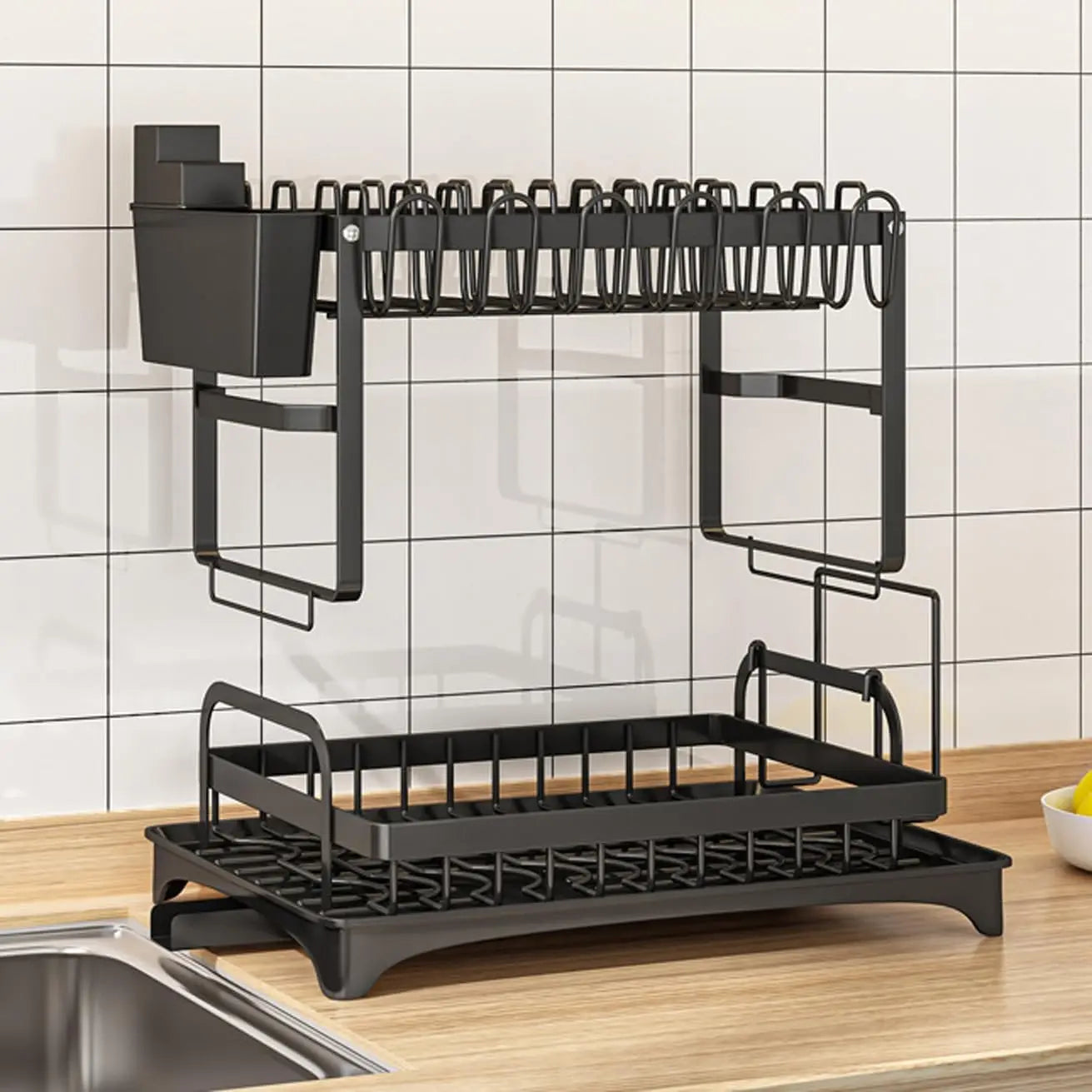 Kitchen Utensil Drying Rack with Drainage Tray, 2 Tier Detachable Dish Rack for Kitchen Counter, Large Capacity Dish Drainer Org