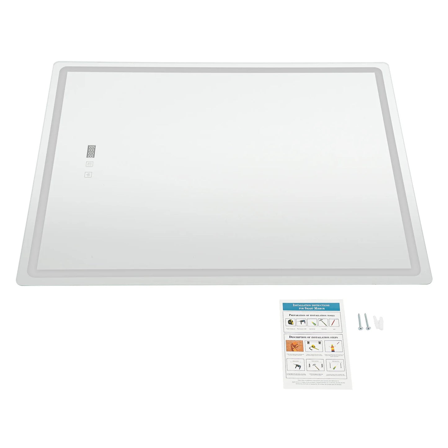 Tri-Color Dimmable LED Bathroom Mirror with Display Demist Touch IP54 Waterproof Wall Mounted Rectangle Makeup Mirror 3 size