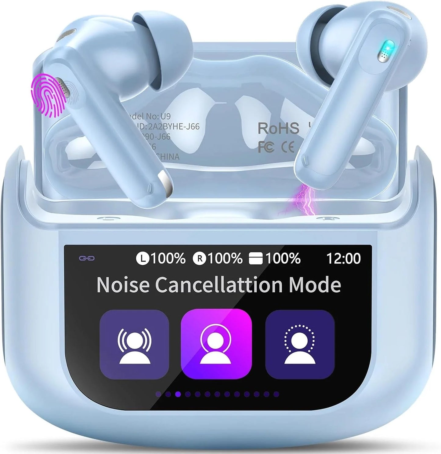 Kuizil Touch Screen Earbuds With ANC 48H Battery Smart Case