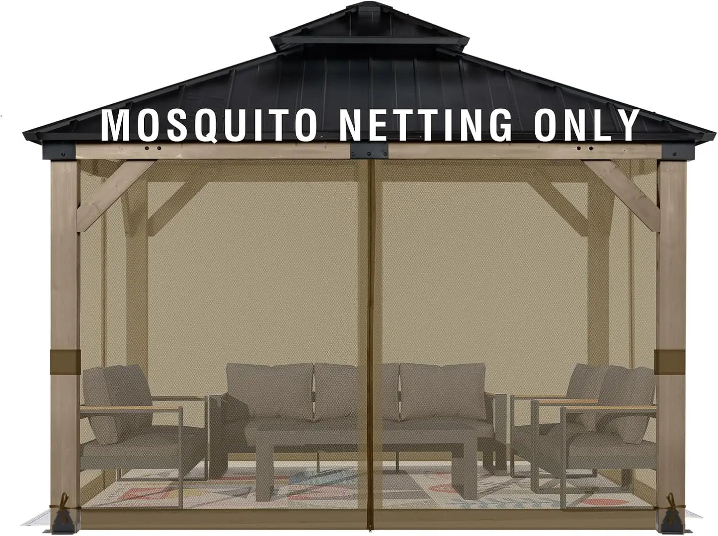 Universal 10x12 ft Gazebo Mosquito Netting Replacement, 4-Panel Sidewalls with Double Zippers for Patio and Backyard