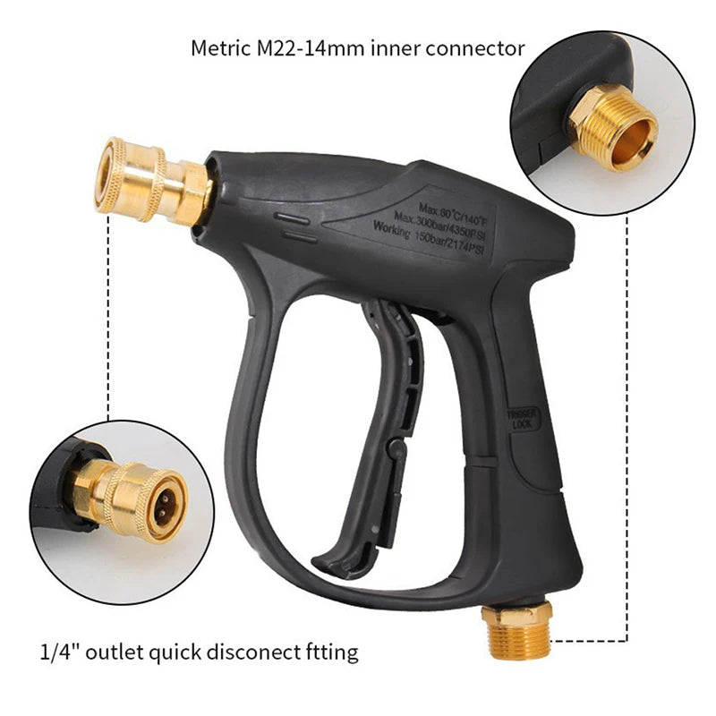 Pressure Washer Gun With Five Soap Nozzles 14mm M22 Socket Quick Release