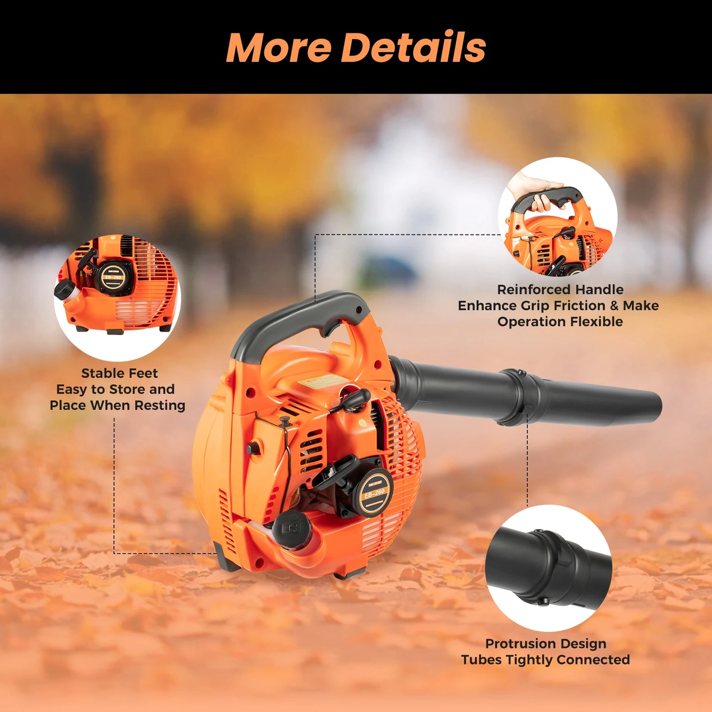Gas Leaf Blower 25.4CC 2-Stroke 4.59ft³/h Commercial Handheld Gas Leaf Blower Grass Lawn Yard Dust Blowing Cleaning Tool