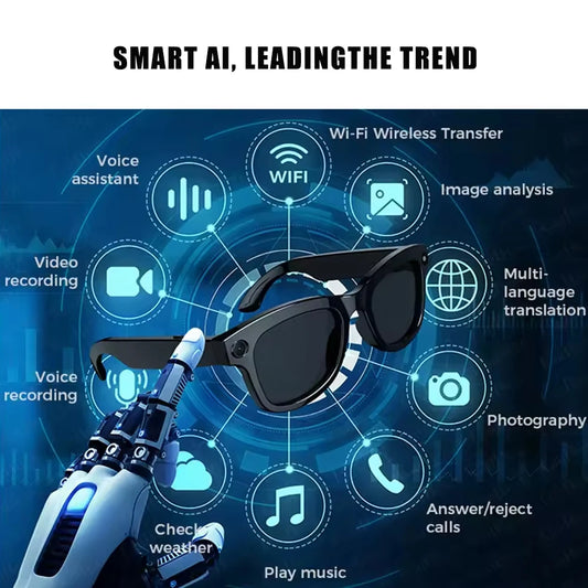 SENBONO Smart Glasses With AI Translator 8MP Camera 4K HD Take Videos And Photo Sunglasses BT Call for Men Women Fashion Glasses