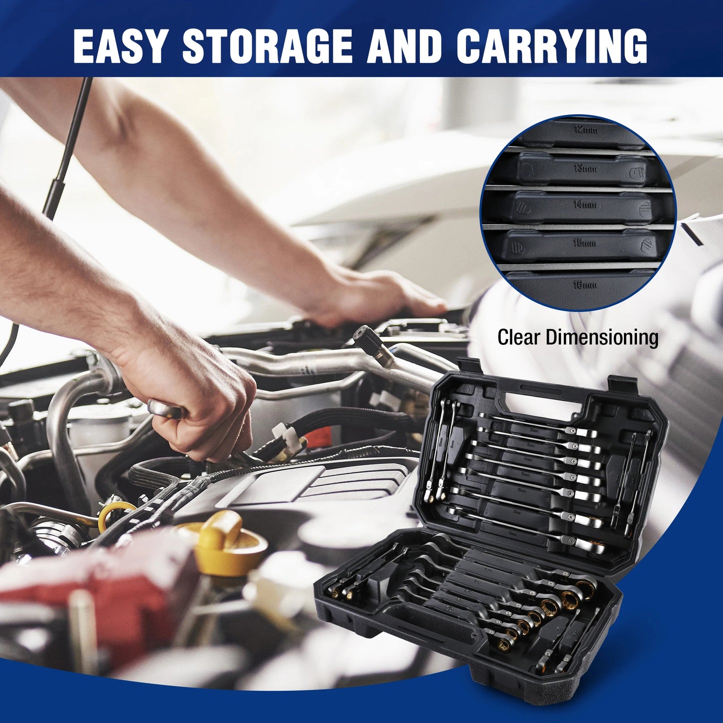 WORKPRO 21pc Ratcheting Wrench Set  with Box ,72 Teeth Wrench with Box, Wrench Repair  Tool Set