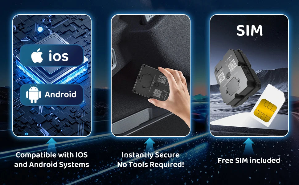Wireless Car GPS Tracker Anti-Theft, Global Real-Time Vehicle Tracking with IoT SIM, Geo-Fence & Vibration Alarm, 15+ Days