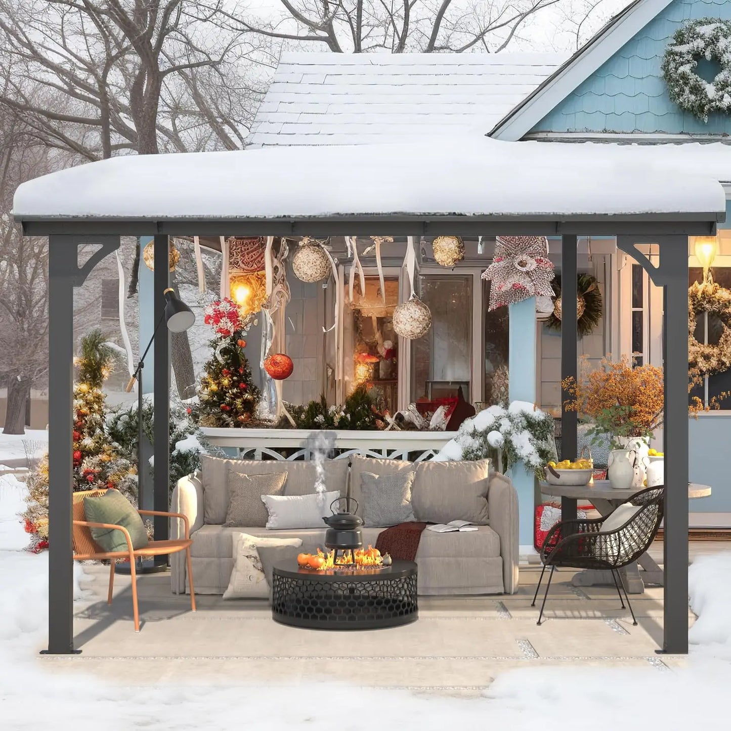 10’ x 10’ Gazebo, Wall Mounted Gazebos Pergola on Clearance, Outdoor Patio Lean to Gazebo Awnings for Deck, Porch,Customized
