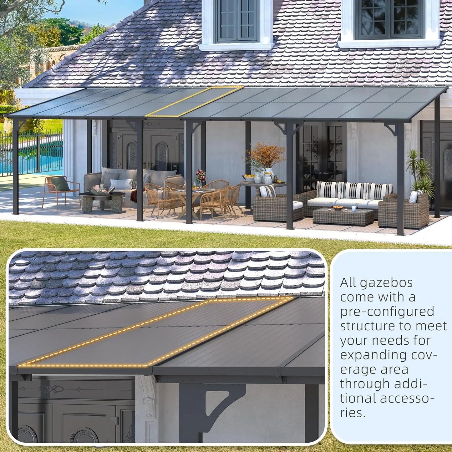 10’ x 10’ Gazebo, Wall Mounted Gazebos Pergola on Clearance, Outdoor Patio Lean to Gazebo Awnings for Deck, Porch,Customized