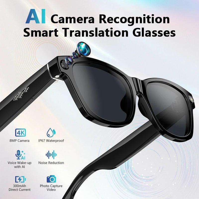 Blackview BV100 AI Smart glasses 800W Pixels 2K HD Camera Bluetooth Call Voice Assistant Translation Speakers&Mic Sunglasses