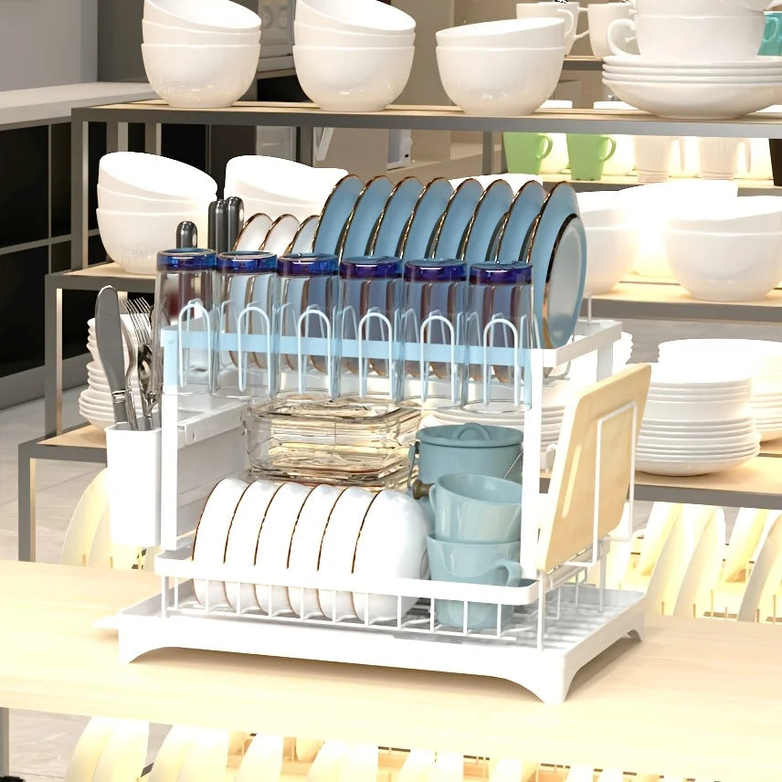 Kitchen Utensil Drying Rack with Drainage Tray, 2 Tier Detachable Dish Rack for Kitchen Counter, Large Capacity Dish Drainer Org