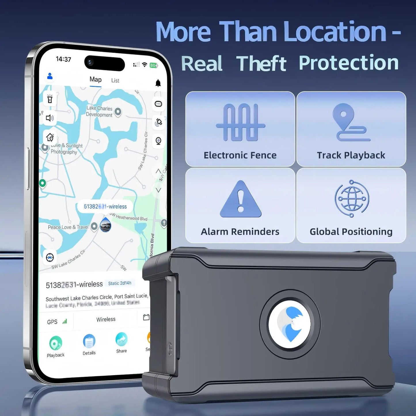 Wireless Car GPS Tracker Anti-Theft, Global Real-Time Vehicle Tracking with IoT SIM, Geo-Fence & Vibration Alarm, 15+ Days