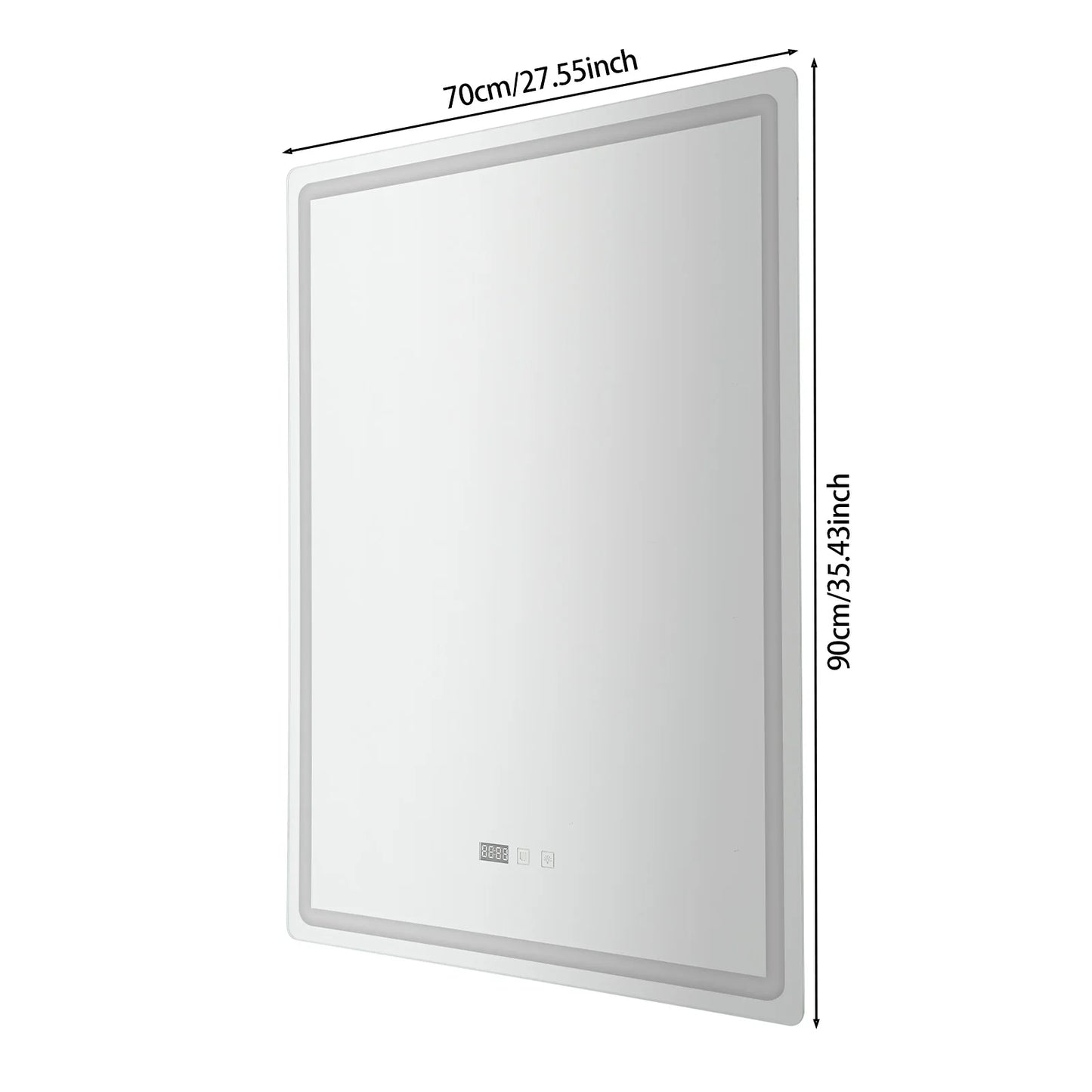 Tri-Color Dimmable LED Bathroom Mirror with Display Demist Touch IP54 Waterproof Wall Mounted Rectangle Makeup Mirror 3 size