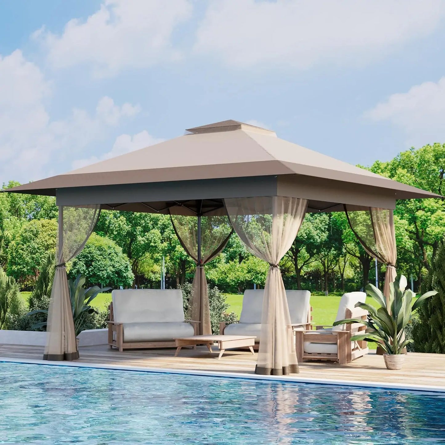 13x13 Pop Up Gazebo with Mosquito Netting, Easy 1-Person Setup, Water-Resistant Backyard Canopy for Family Patio, Customized