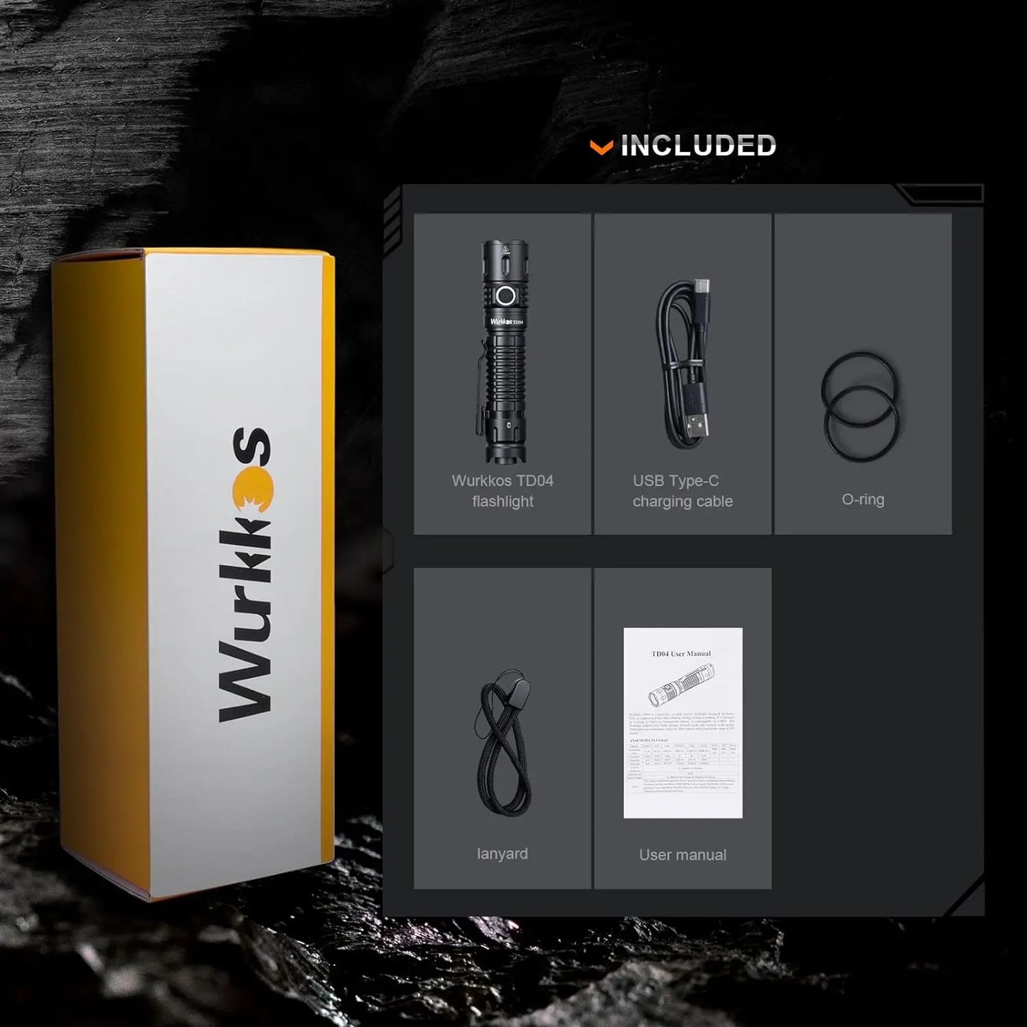 Wurkkos TD04 Flashlight 21700 Rechargeable Dual-Mode Tactical Flashlight USB-C Interface 3000 Lm Everyday Carry with Tail Switch