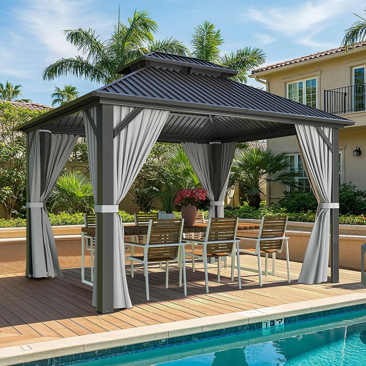 10'x12' Gazebo Hardtop Gazebo, Aluminum Frame Pergola with Double Galvanized Steel Roof, Permanent Outdoor Metal, Customized