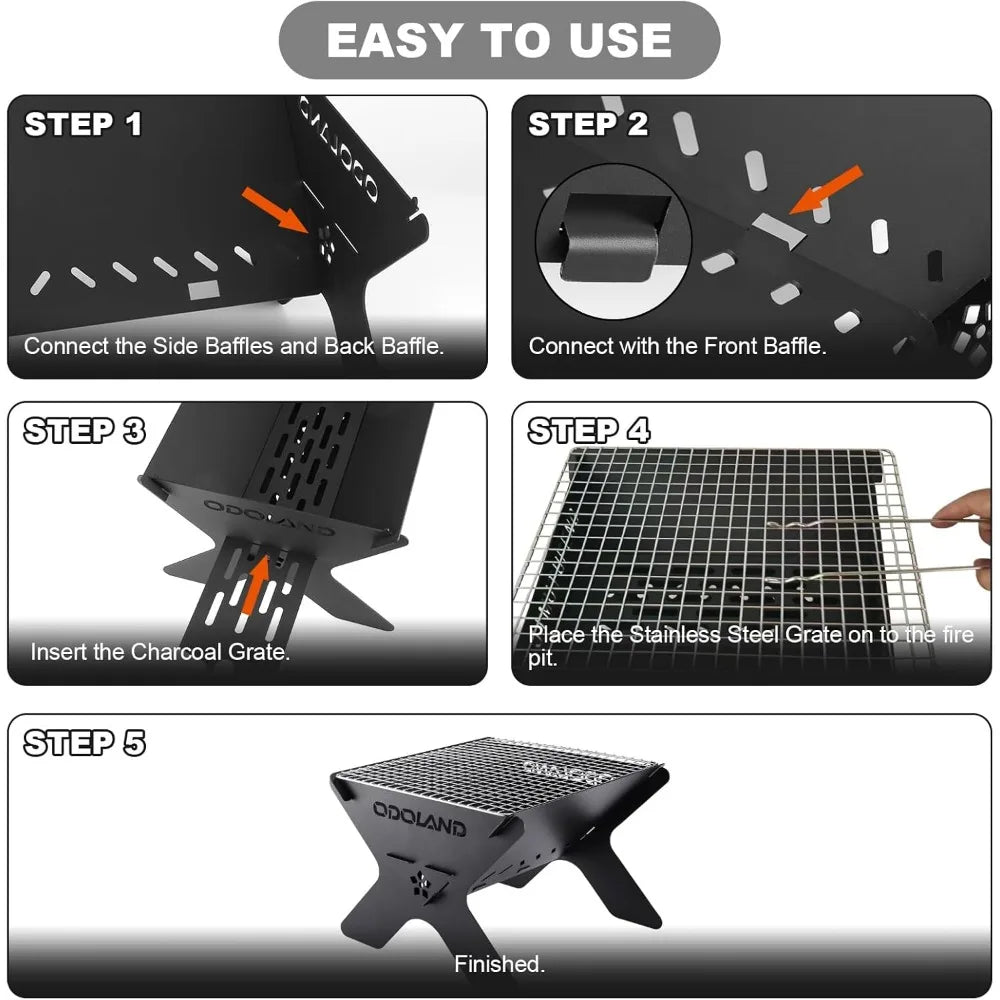 Portable Folding Charcoal Grill Heavy Duty Firepit with Carry Bag for Outdoor Cooking Camping Bonfire
