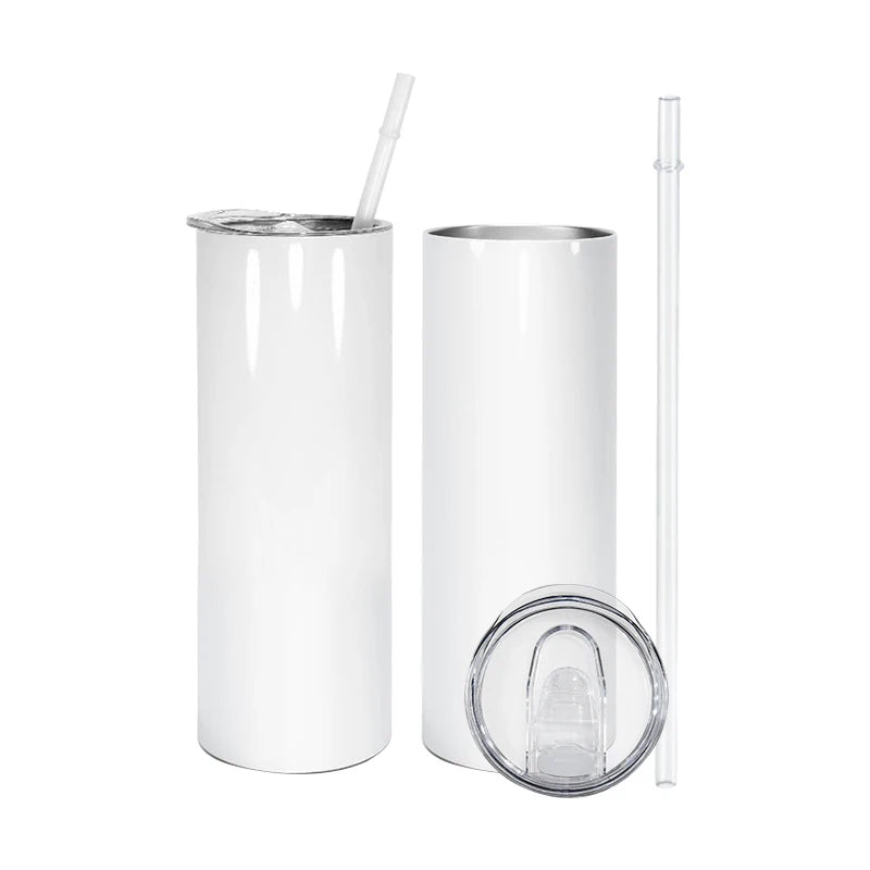 25pcs 20oz Sublimation Blank Skinny Tumbler Straight Skinny Tumbler Stainless Steel Insulated Tumblers With Plastic Straws Wang