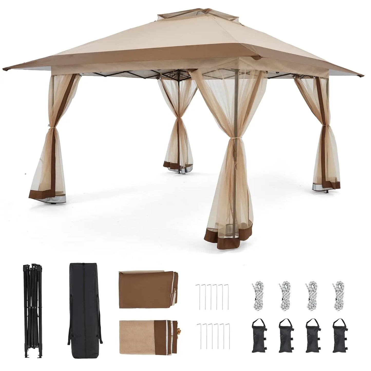 13x13 Pop Up Gazebo with Mosquito Netting, Easy 1-Person Setup, Water-Resistant Backyard Canopy for Family Patio, Customized