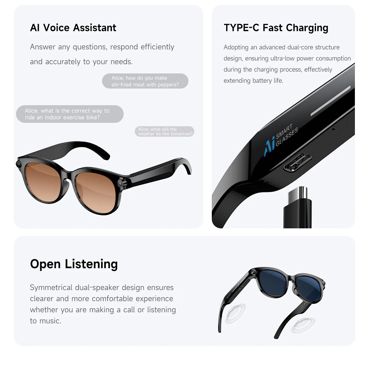 SENBONO AI Smart Glasses for Men Women 200W HD Camera 1080P 4K Video AI Voice Assistant Translation Music Playback Sunglasses