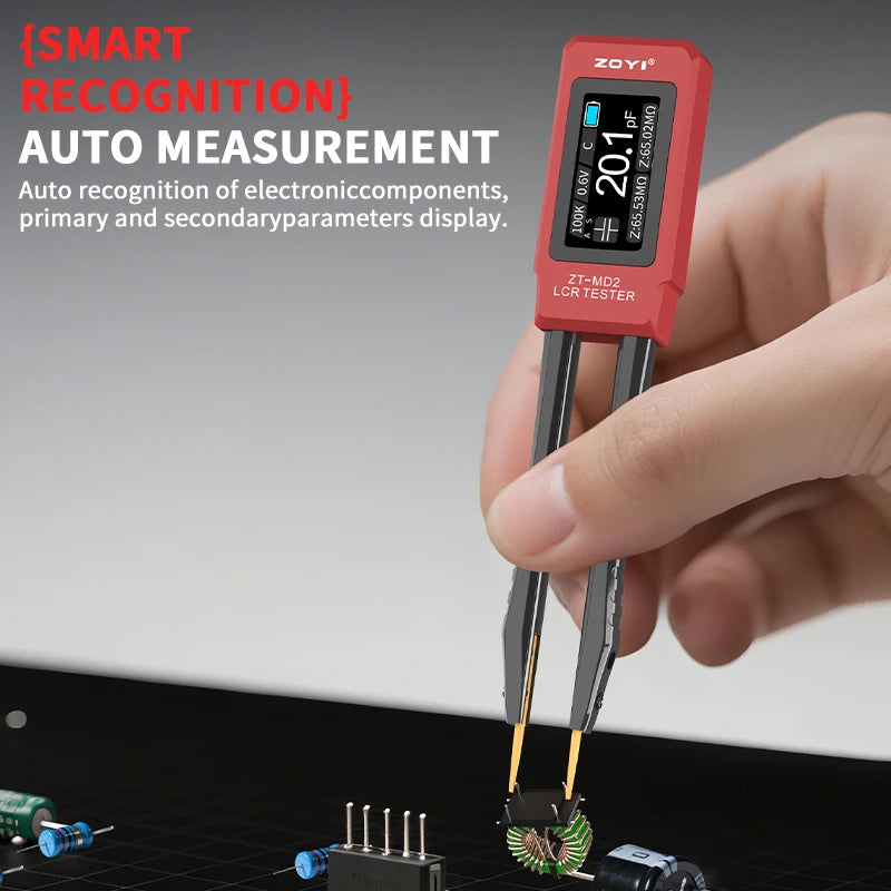 ZOYI ZT-MD2 LCR Tweezer: Auto-ID, measures voltage/resistance/frequency(100KHz), continuity test. For electronics repair