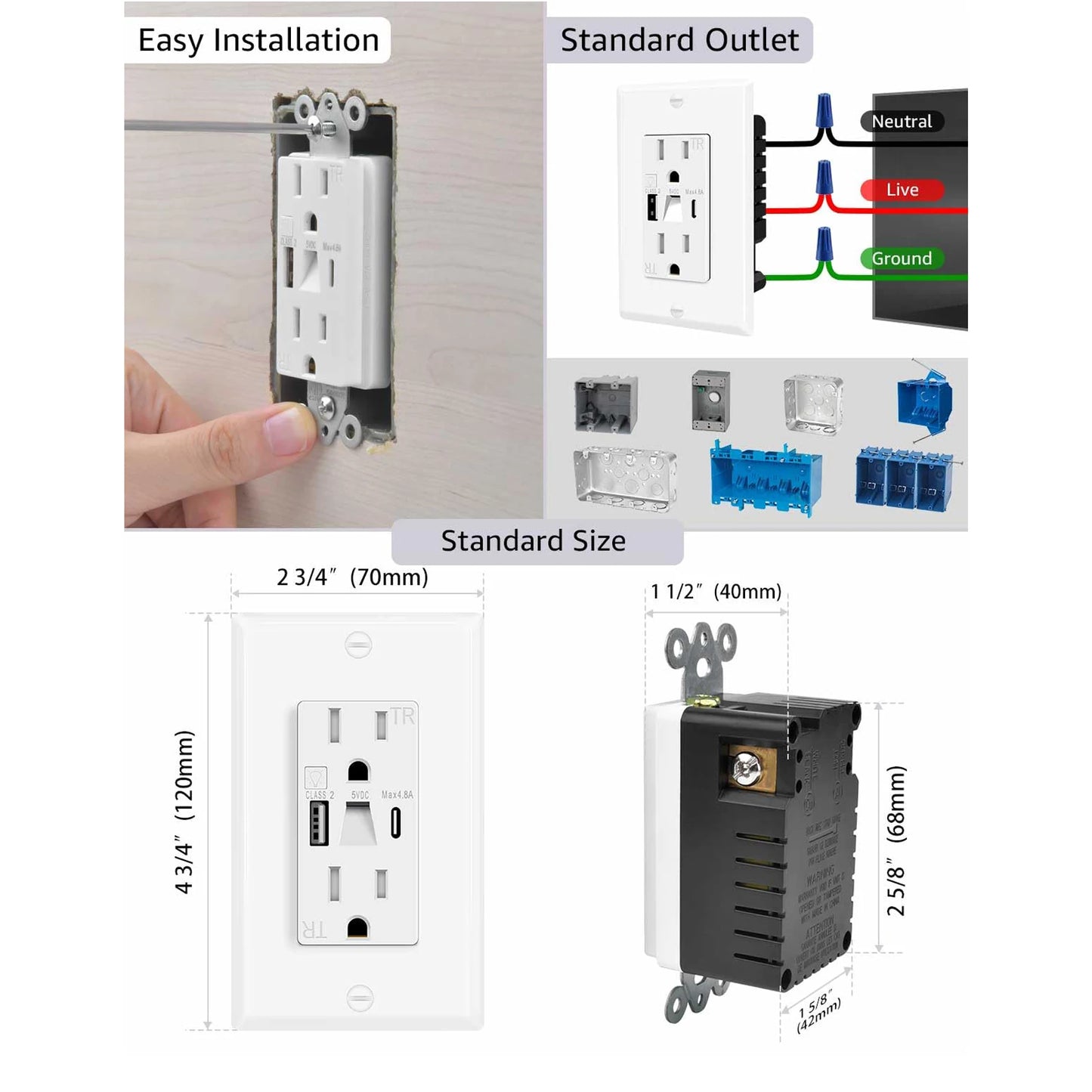 LED Night Light Outlet With 24W USB C Fast Charging