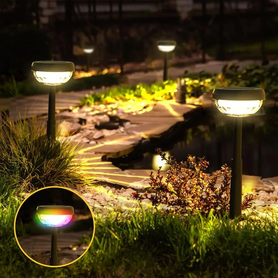 Color Changing Solar Lights Outdoor, Auto ON Off 3000K White Light amp RGB LED Solar Garden Lights, Halloween Christmas Landscap