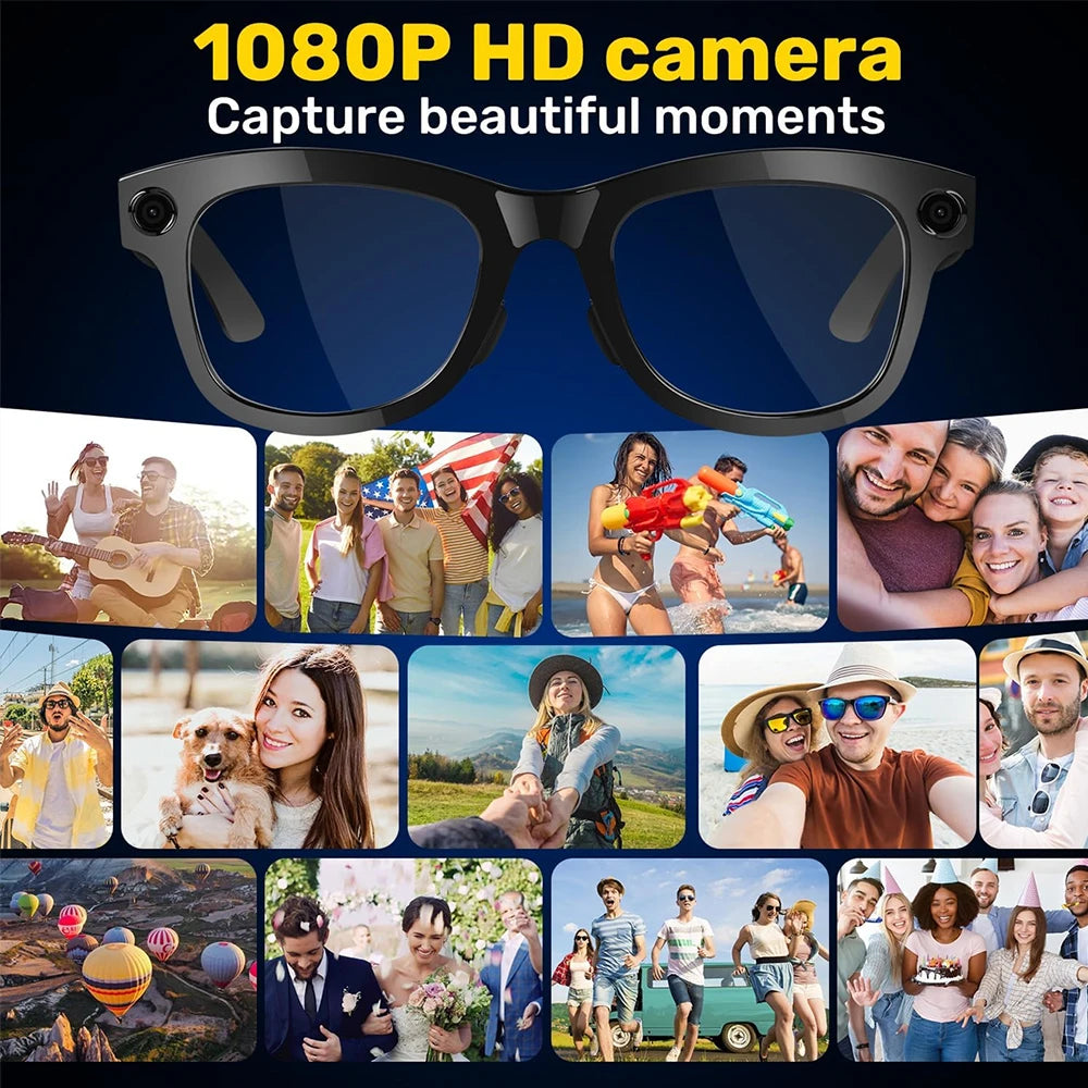 SENBONO Smart Glasses With AI Translator 8MP Camera 4K HD Take Videos And Photo Sunglasses BT Call for Men Women Fashion Glasses