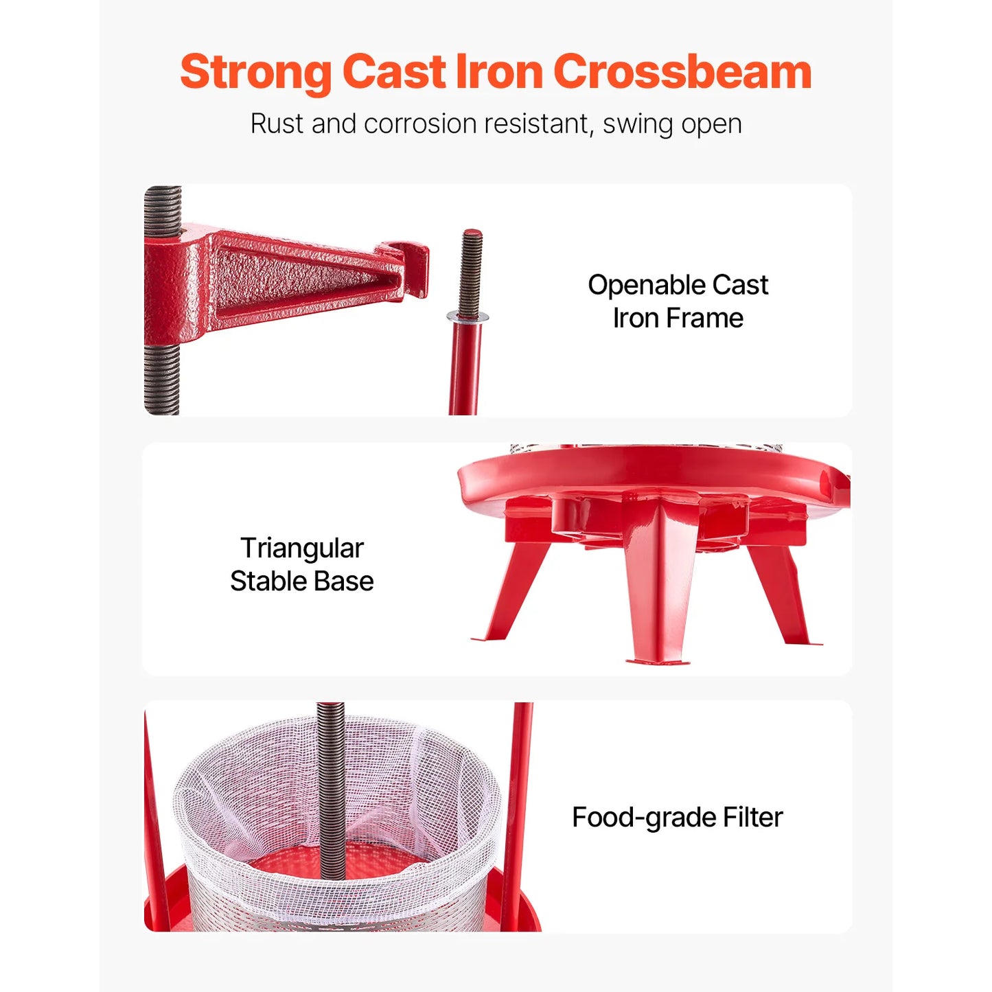 SucceBuy 9L 14L Fruit Wine Press Stainless Steel Basket with Cross-beam and Triangular Structure Manual Juice Maker for Kitchen