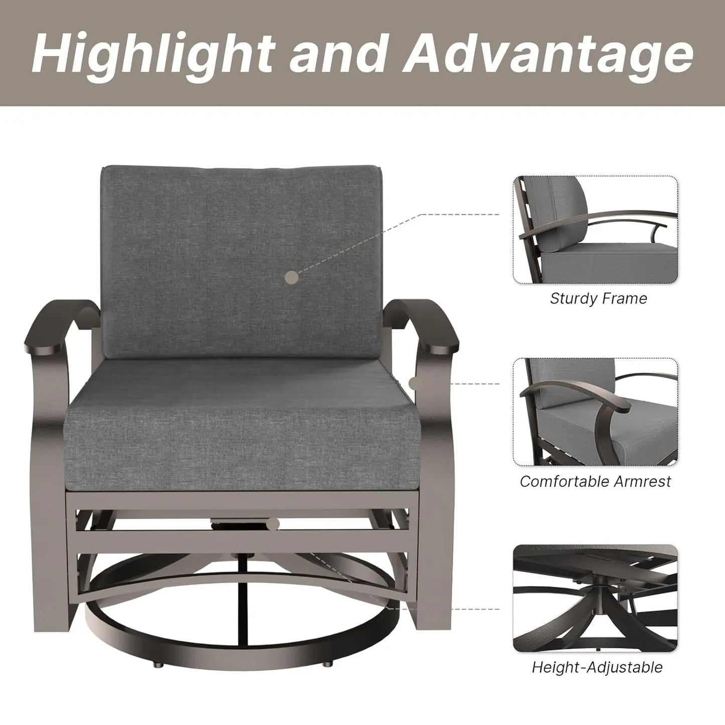 Aluminum Patio Furniture Set with Fire Pit Table, Metal Patio Furniture with 2 Swivel Rocking Chairs Waterproof, Customized