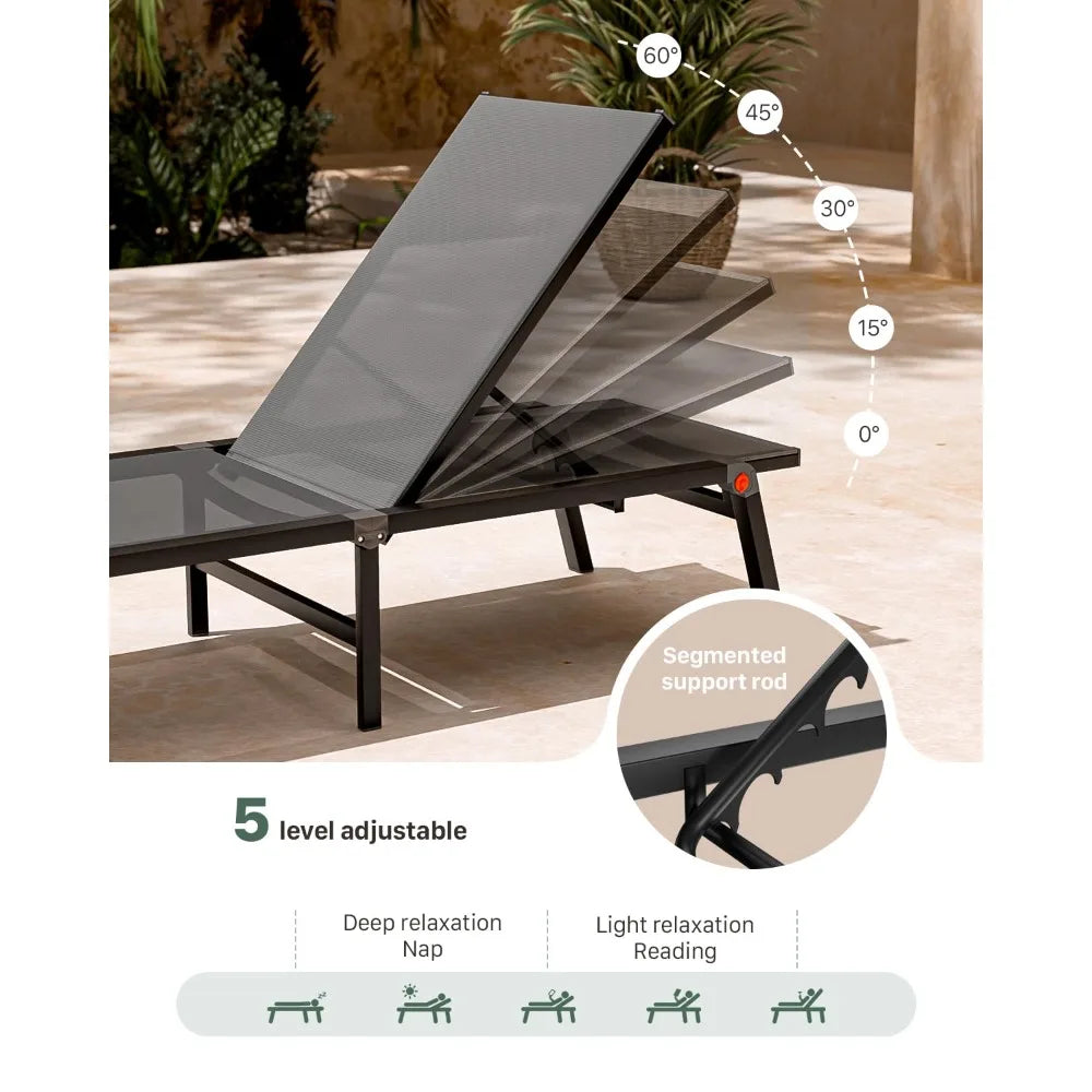 Adjustable Aluminum Chaise Lounge Chair Outdoor Metal Deck Lounger 5-Position Recliner Foldable Pool Chase Customized