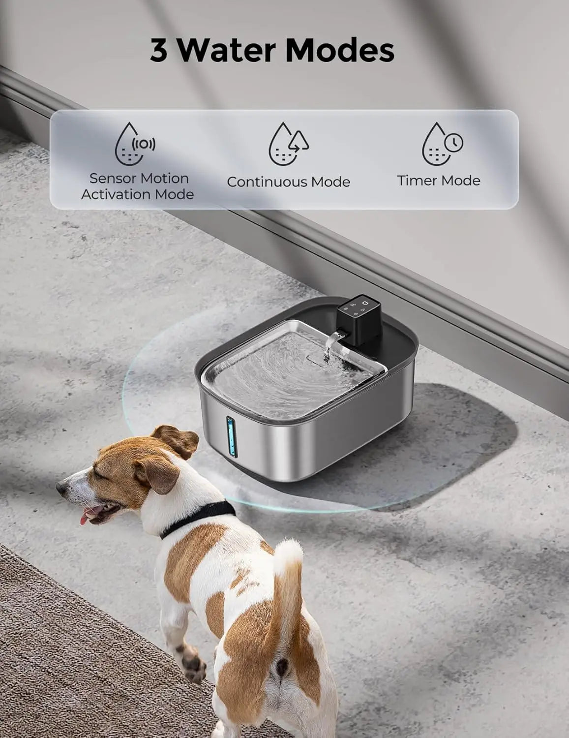 Large Dog Water Fountain With Motion Sensor Stainless Steel
