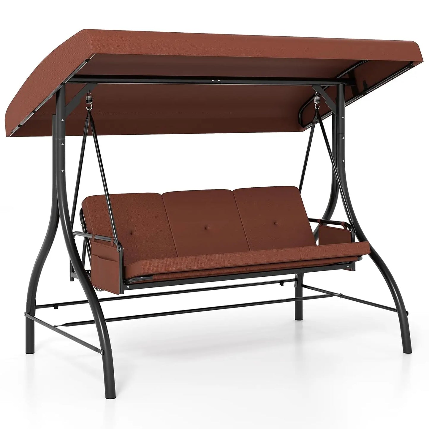 3 Person Porch Swing, 2-in-1 Convertible Outdoor Swing with Adjustable Canopy, Removable Cushions, Metal Frame,, Customized