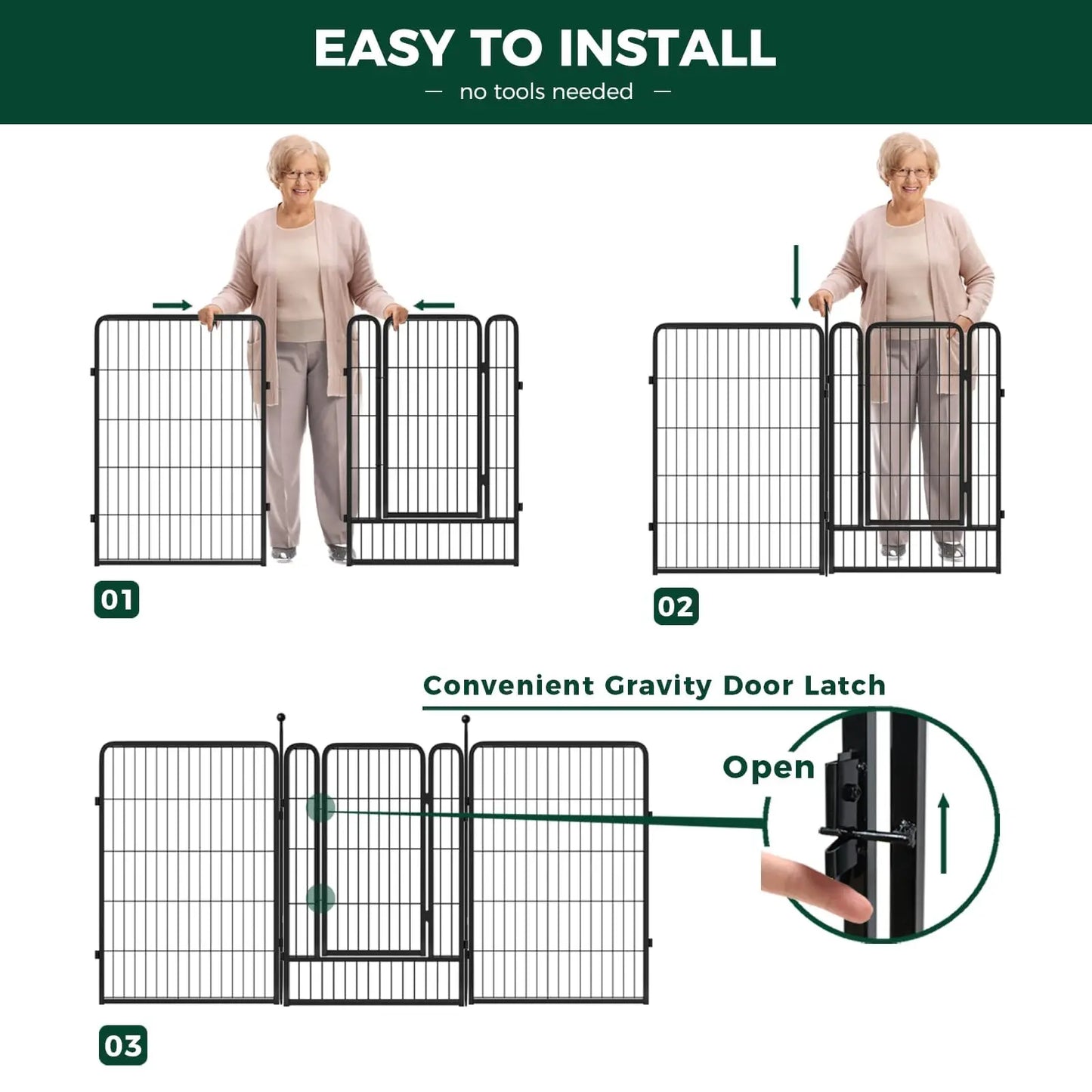 Dog Pet Fence Indoor/Outdoor,40"Height 8/16 Panels,Portable Metal Pet Exercise Pen for Rv Camping Garden Yard,Wide Door Low Thre