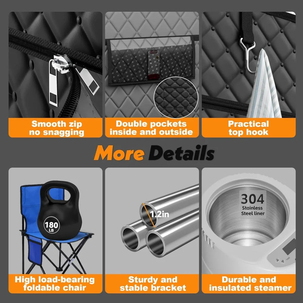 Two Person Portable Steam Sauna With Dual 1200W Steamers And Remote Control