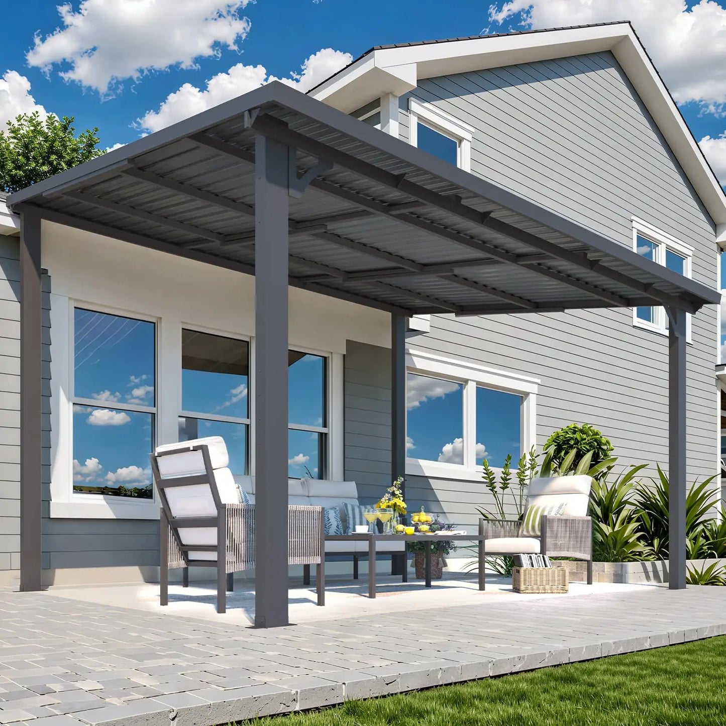 12x10 Hard Top Gazebo Pergola Outdoor Patio Lean to Canopy Awning for Deck Porch Backyard, Customized