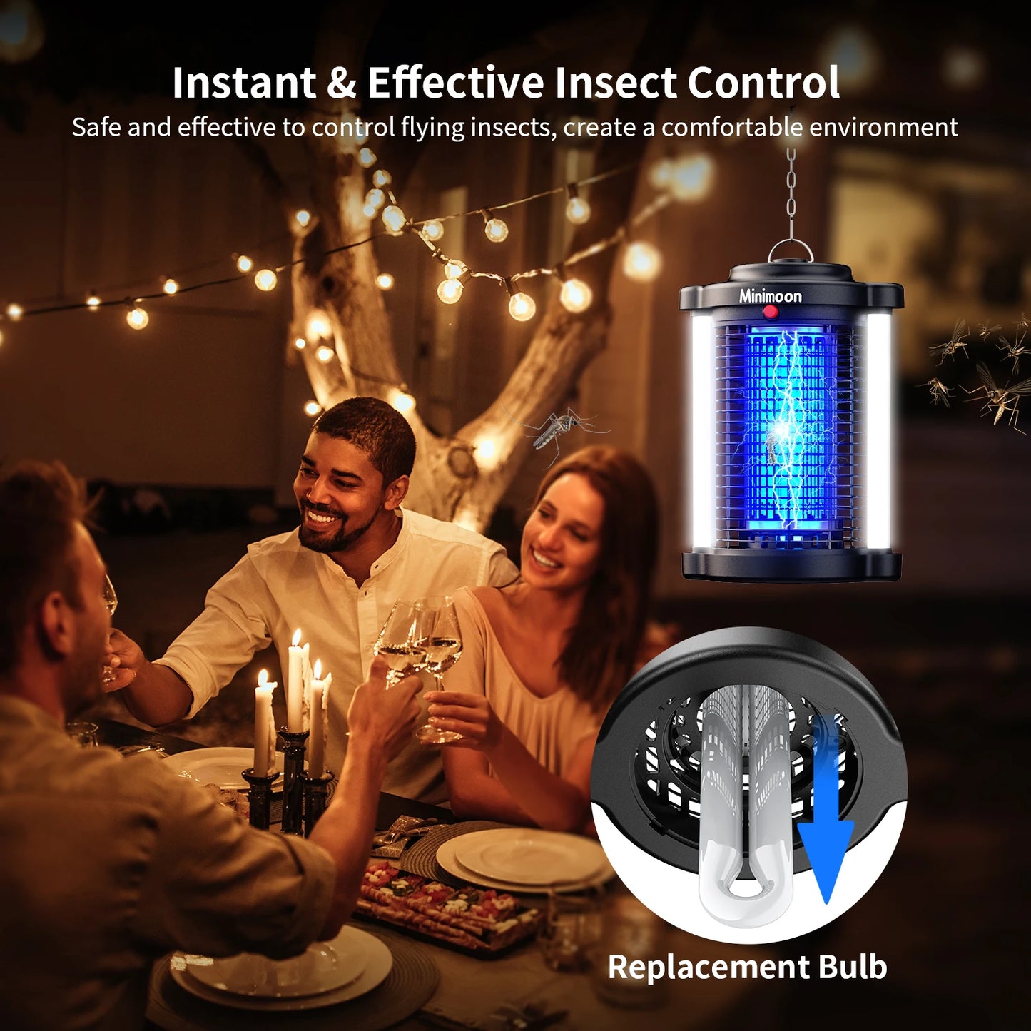 Bug Zapper Outdoor Mosquito Zapper with LED Light 4200V Fly Zapper 15W Electric Fly Traps Outdoor Insect Trap for Yard Backyard