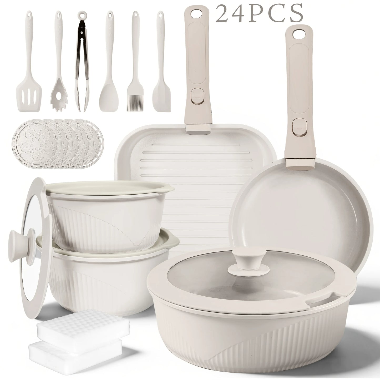 Induction-Ready Non-Stick Stainless Steel Cookware Set With Glass Lids