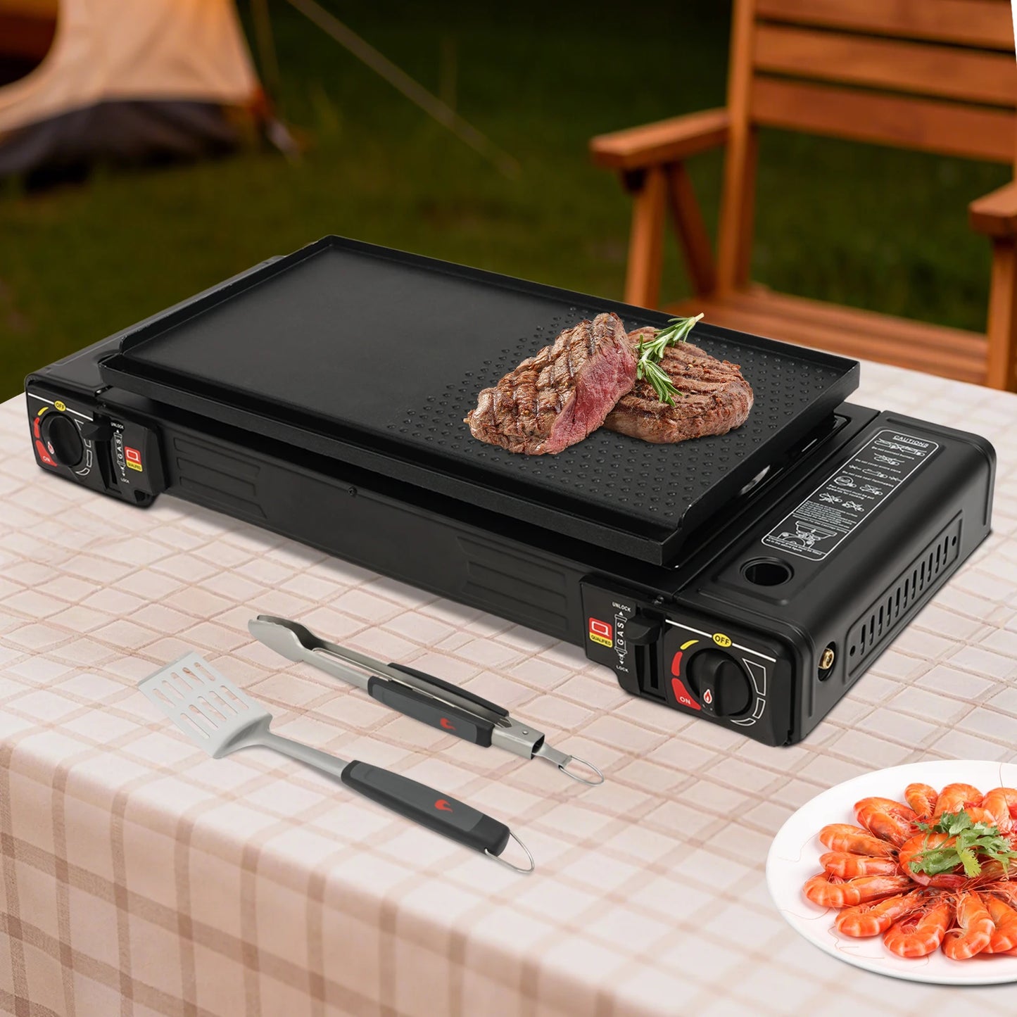 2 Burners Portable Gas Stove with Piezo Ignition and Carrying Case 2x2500W High Power LPG/Butane for Camping Picnics Parties