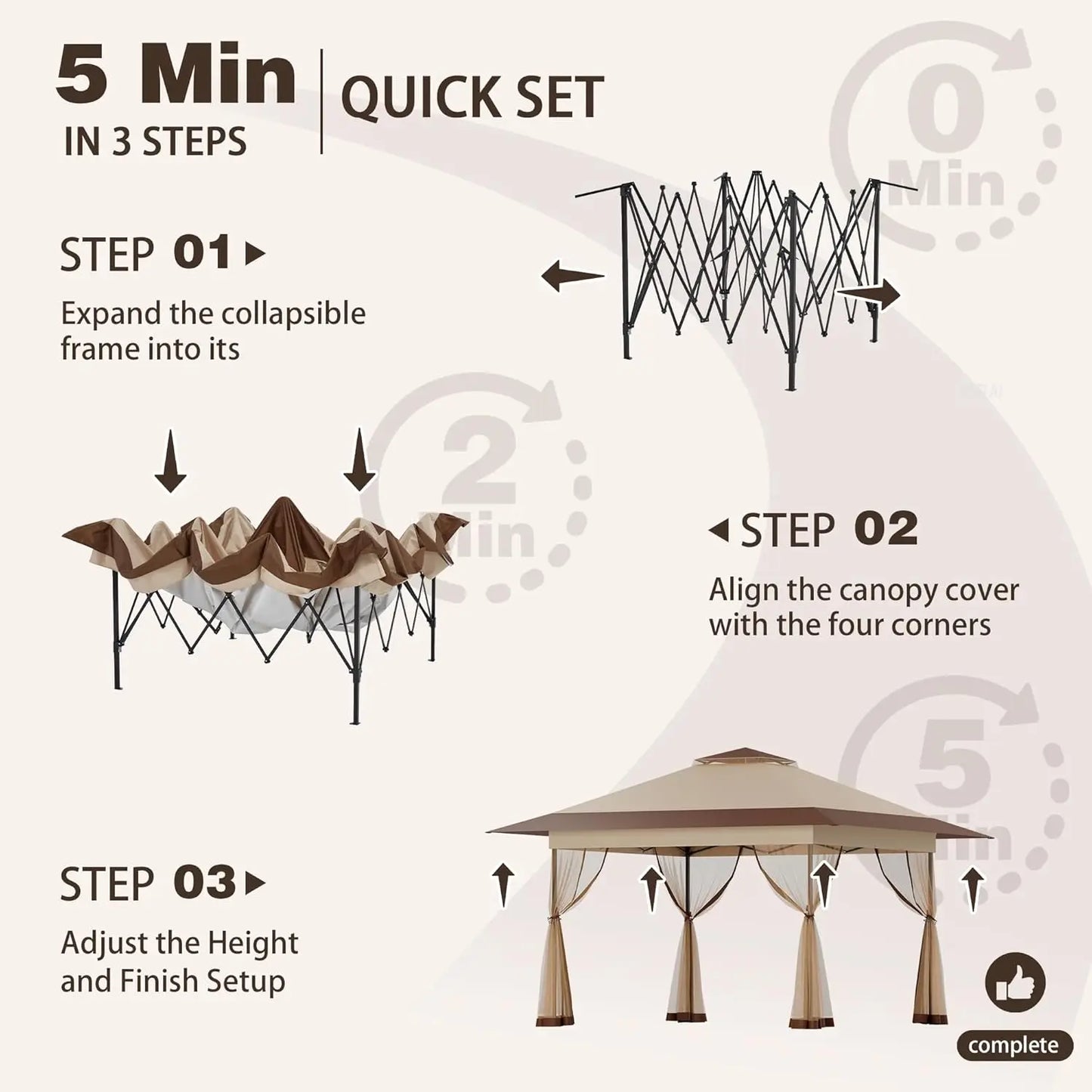 13x13 Pop Up Gazebo with Mosquito Netting, Easy 1-Person Setup, Water-Resistant Backyard Canopy for Family Patio, Customized
