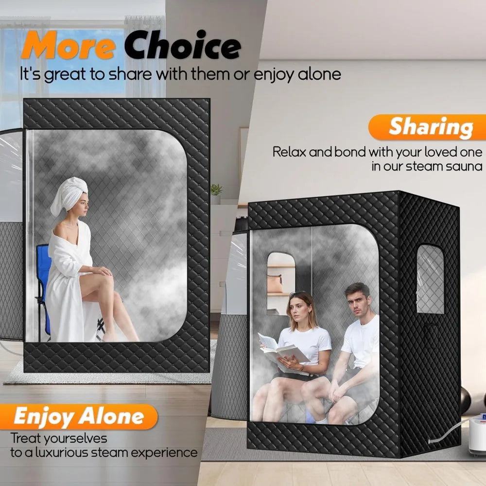 Two Person Portable Steam Sauna With Dual 1200W Steamers And Remote Control