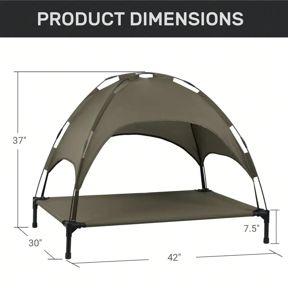 Outdoor Canopy Raised Dog Bed Cot With Removable Shade Tent