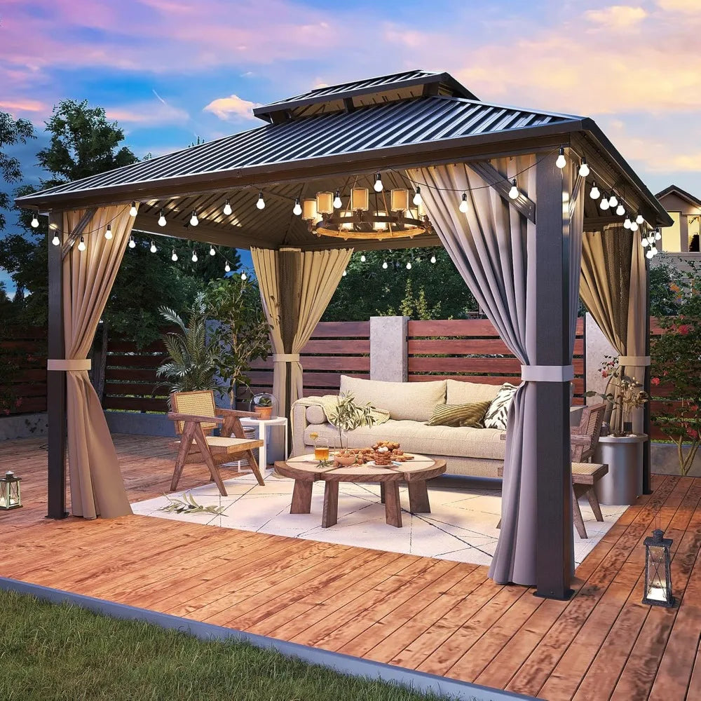 10'x12' Gazebo Hardtop Gazebo, Aluminum Frame Pergola with Double Galvanized Steel Roof, Permanent Outdoor Metal, Customized