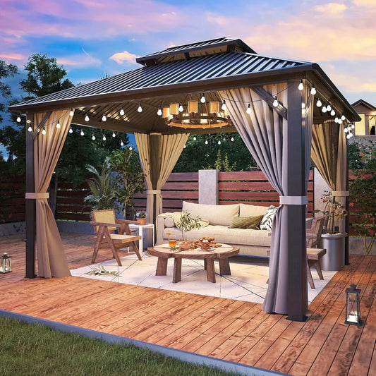 10'x12' Gazebo Hardtop Gazebo, Aluminum Frame Pergola with Double Galvanized Steel Roof, Permanent Outdoor Metal, Customized
