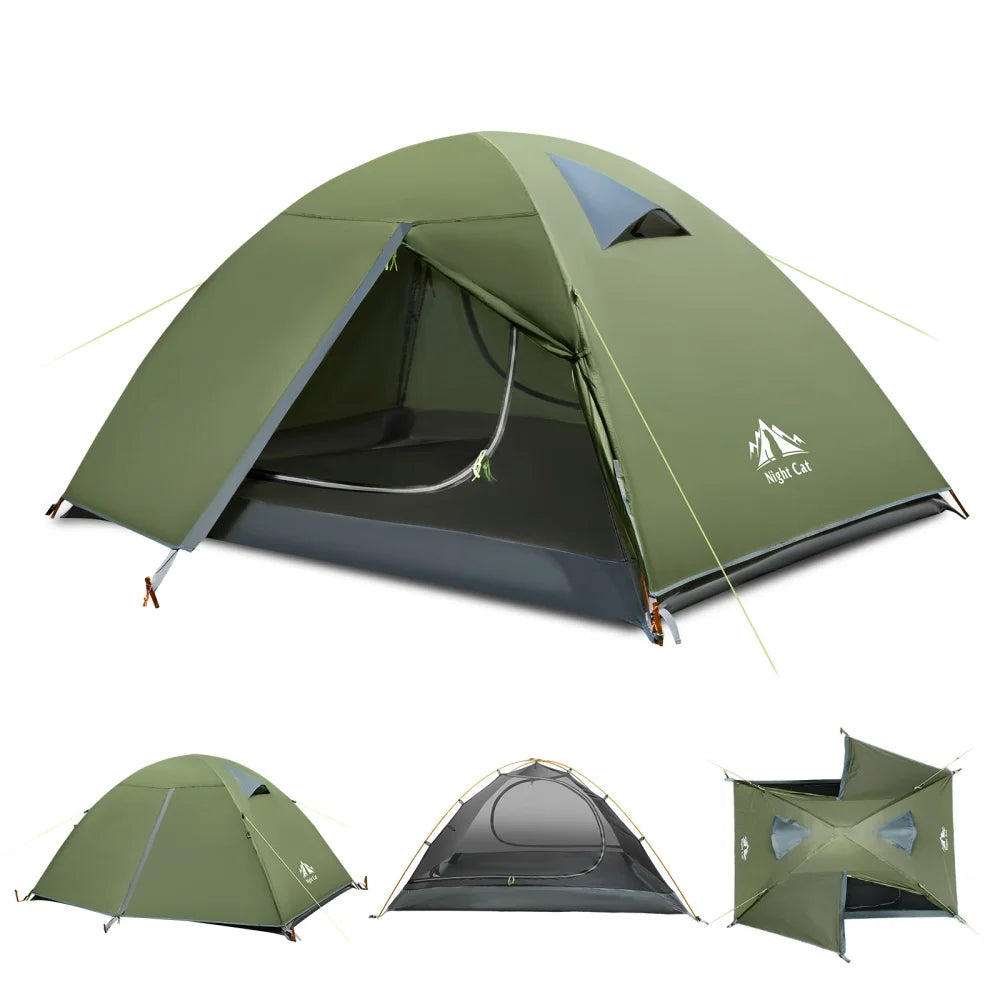 Night Cat Two-Person Backpacking Tent Waterproof With Aluminum Poles