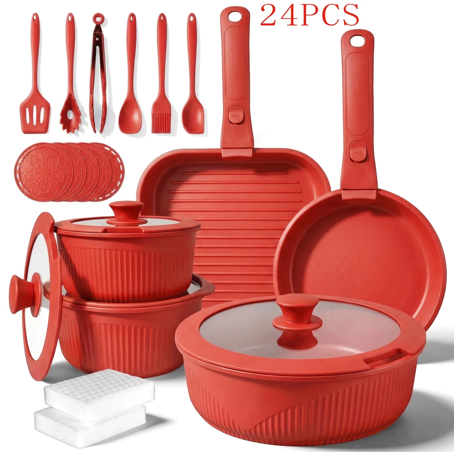 Induction-Ready Non-Stick Stainless Steel Cookware Set With Glass Lids