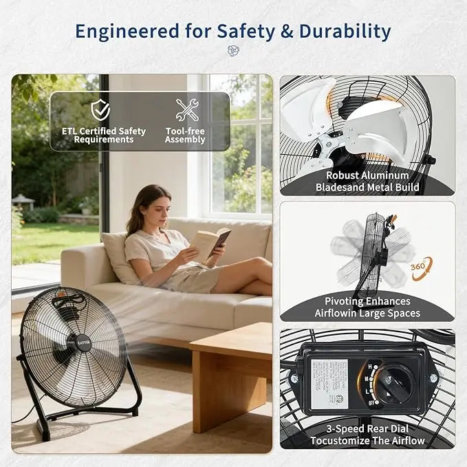 20 Inch Floor Fan, 3 Speeds 4800 CFM High Velocity Heavy Duty Industrial Fan, 360° Adjustable Tilt,Cooling for Industrial Home