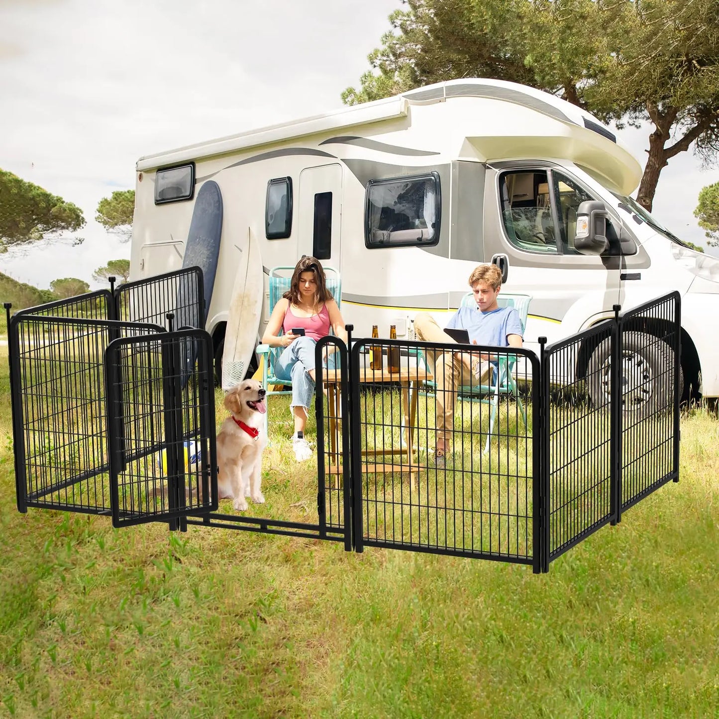 Dog Pet Fence Indoor/Outdoor,40"Height 8/16 Panels,Portable Metal Pet Exercise Pen for Rv Camping Garden Yard,Wide Door Low Thre