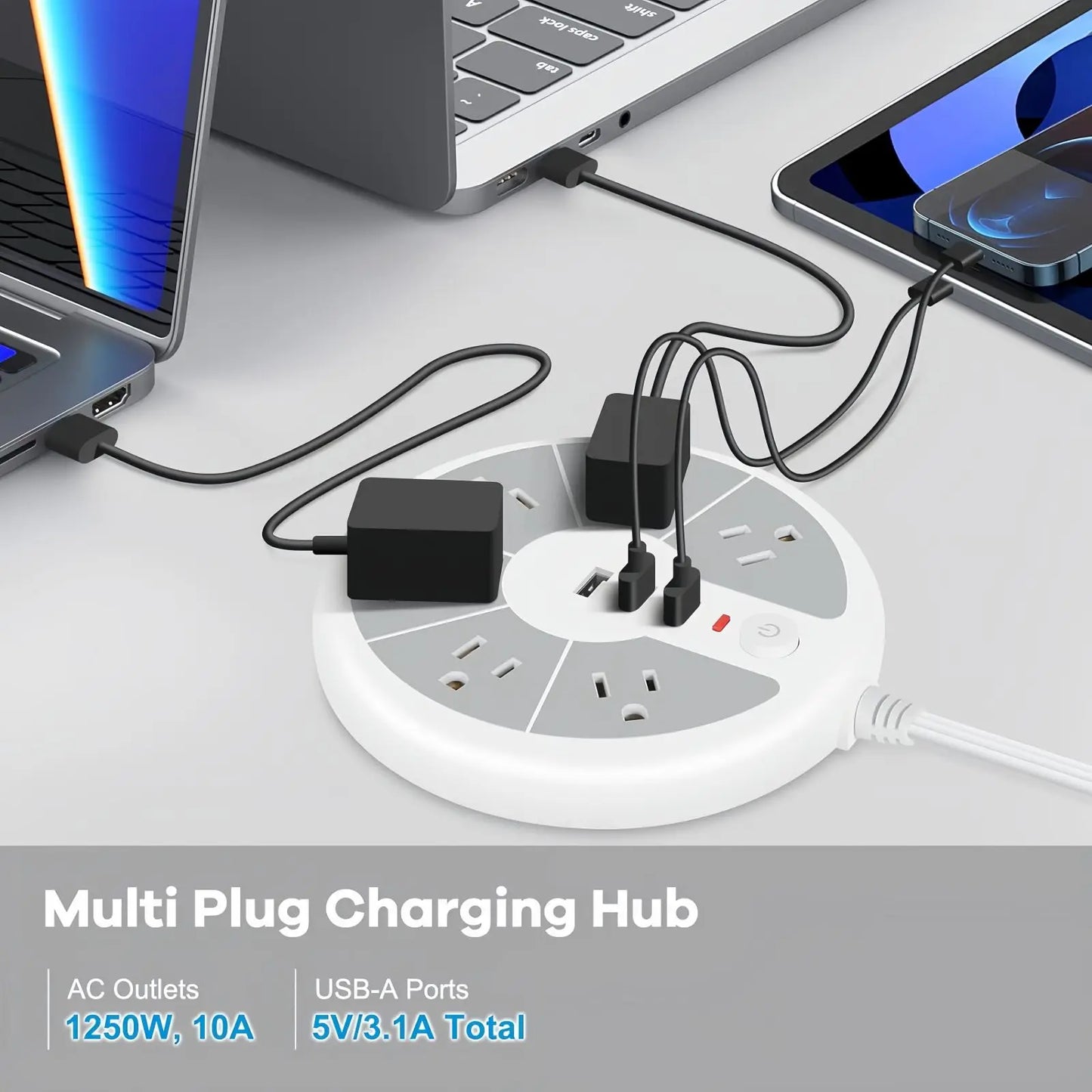 PASSU Disc Power Strip With 3 USB Sockets